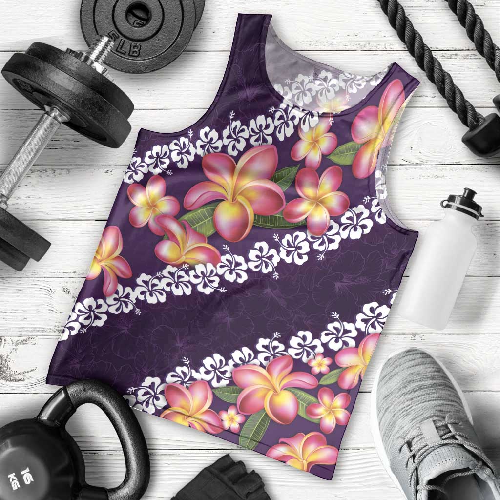 Purple Polynesia Men Tank Top Plumeria With Hibiscus Pattern Tropical Vibes LT14 - Polynesian Pride