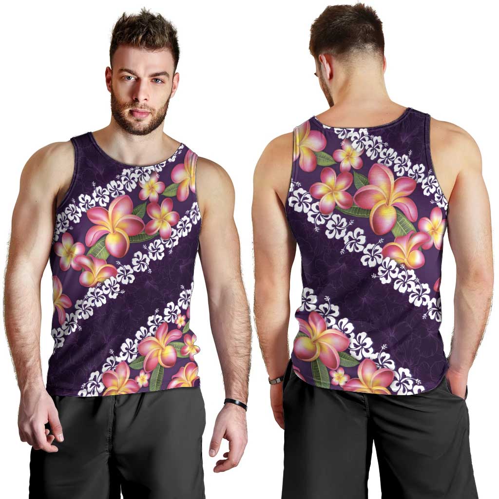 Purple Polynesia Men Tank Top Plumeria With Hibiscus Pattern Tropical Vibes LT14 - Polynesian Pride