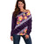 Purple Polynesia Off Shoulder Sweater Plumeria With Hibiscus Pattern Tropical Vibes