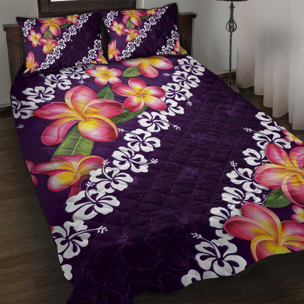 Purple Polynesia Quilt Bed Set Plumeria With Hibiscus Pattern Tropical Vibes LT14 Purple - Polynesian Pride