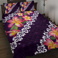 Purple Polynesia Quilt Bed Set Plumeria With Hibiscus Pattern Tropical Vibes LT14 Purple - Polynesian Pride
