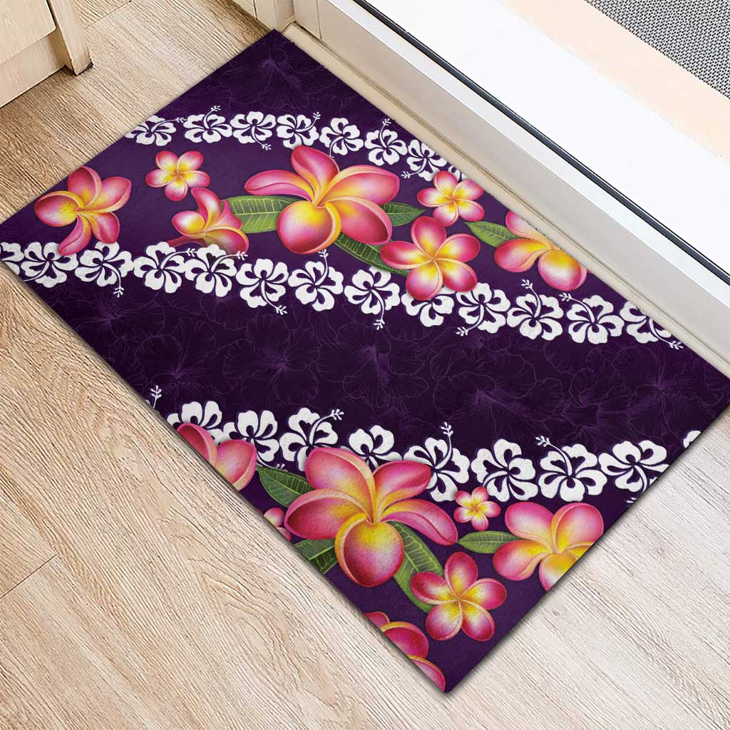 Purple Polynesia Rubber Doormat Plumeria With Hibiscus Pattern Tropical Vibes LT14 - Polynesian Pride