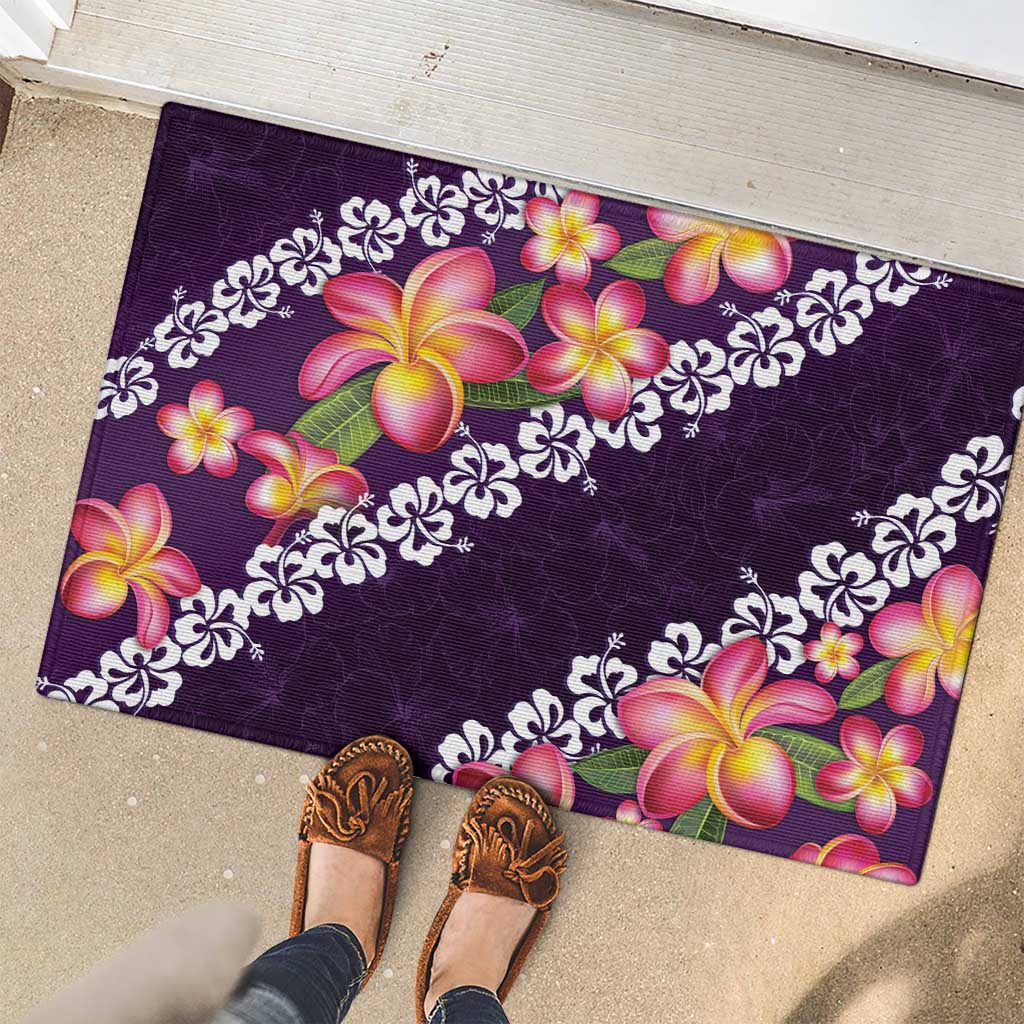 Purple Polynesia Rubber Doormat Plumeria With Hibiscus Pattern Tropical Vibes LT14 - Polynesian Pride