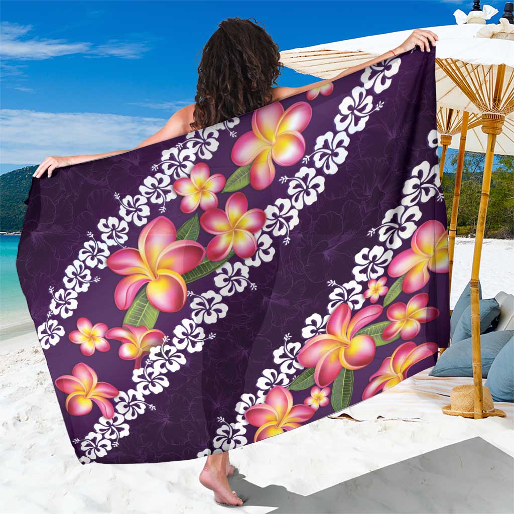 Purple Polynesia Sarong Plumeria With Hibiscus Pattern Tropical Vibes