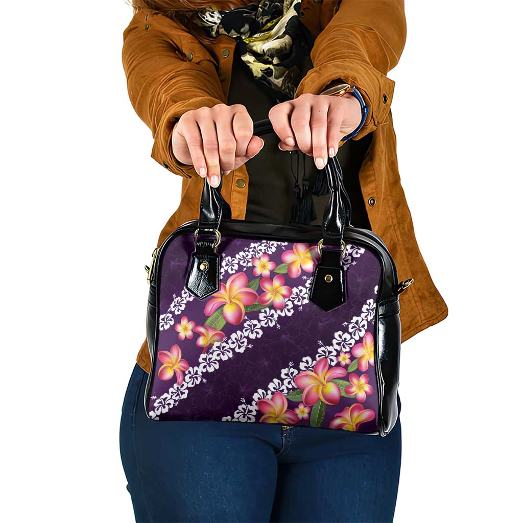 Purple Polynesia Shoulder Handbag Plumeria With Hibiscus Pattern Tropical Vibes