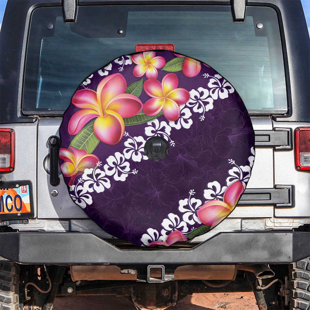 Purple Polynesia Spare Tire Cover Plumeria With Hibiscus Pattern Tropical Vibes LT14 Purple - Polynesian Pride