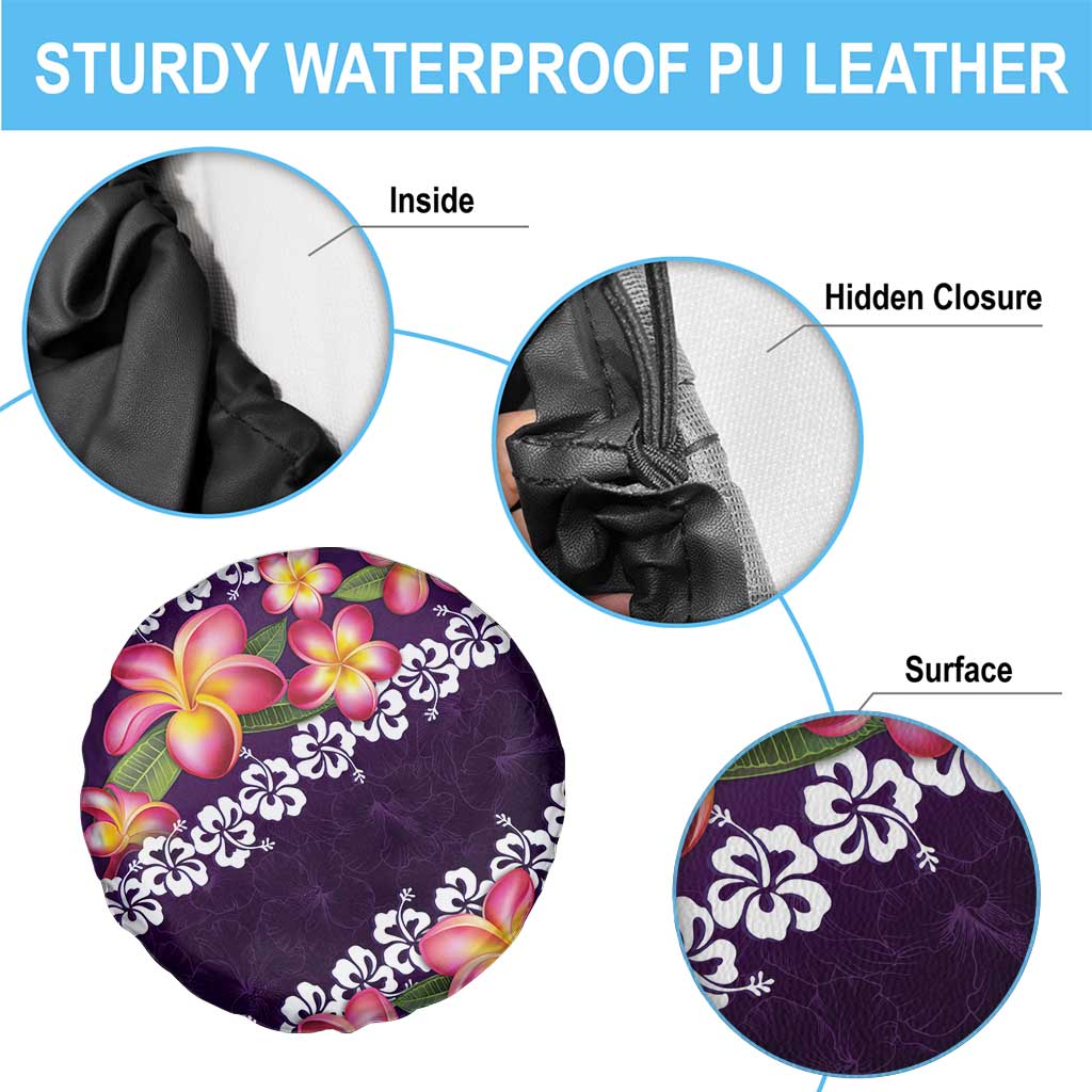 Purple Polynesia Spare Tire Cover Plumeria With Hibiscus Pattern Tropical Vibes LT14 - Polynesian Pride