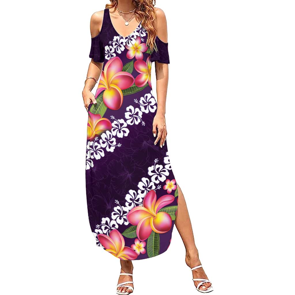 Purple Polynesia Summer Maxi Dress Plumeria With Hibiscus Pattern Tropical Vibes LT14 Women Purple - Polynesian Pride
