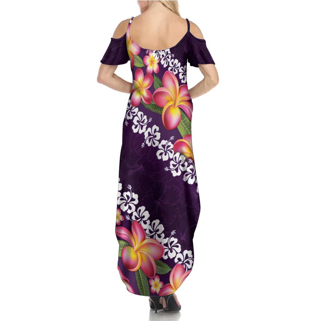 Purple Polynesia Summer Maxi Dress Plumeria With Hibiscus Pattern Tropical Vibes LT14 - Polynesian Pride