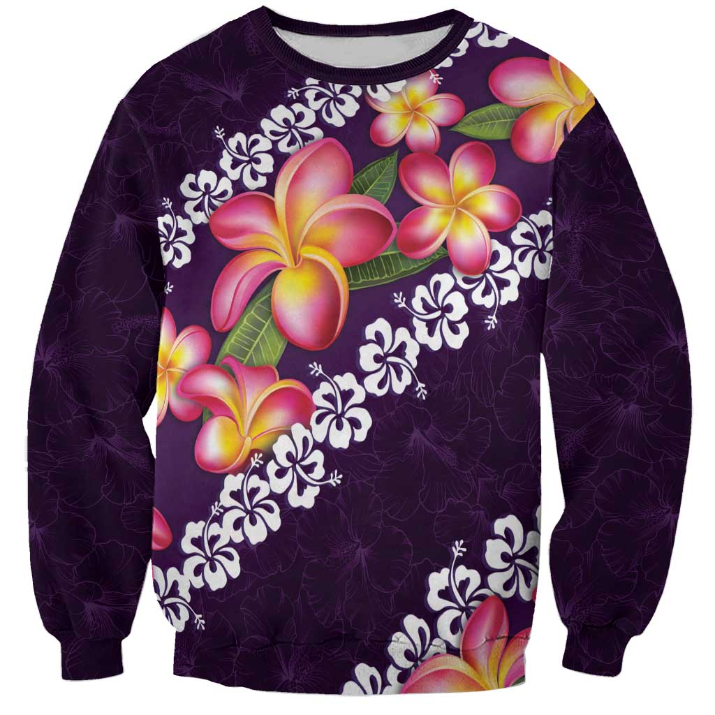 Purple Polynesia Sweatshirt Plumeria With Hibiscus Pattern Tropical Vibes LT14 Unisex Purple - Polynesian Pride