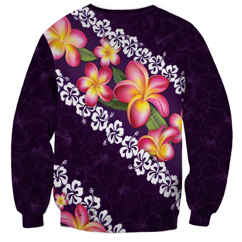 Purple Polynesia Sweatshirt Plumeria With Hibiscus Pattern Tropical Vibes LT14 - Polynesian Pride