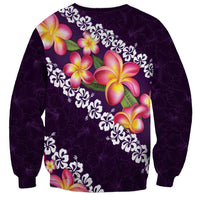 Purple Polynesia Sweatshirt Plumeria With Hibiscus Pattern Tropical Vibes LT14 - Polynesian Pride