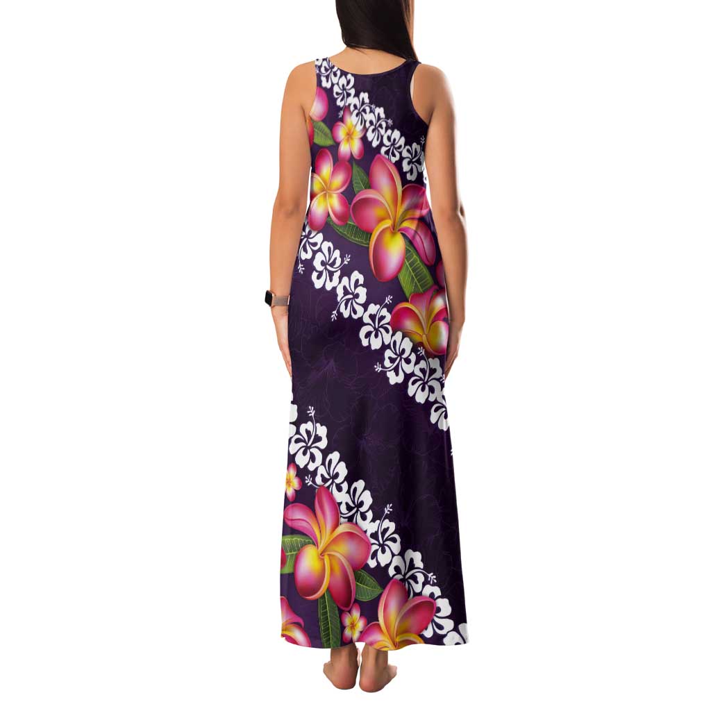Purple Polynesia Tank Maxi Dress Plumeria With Hibiscus Pattern Tropical Vibes LT14 - Polynesian Pride