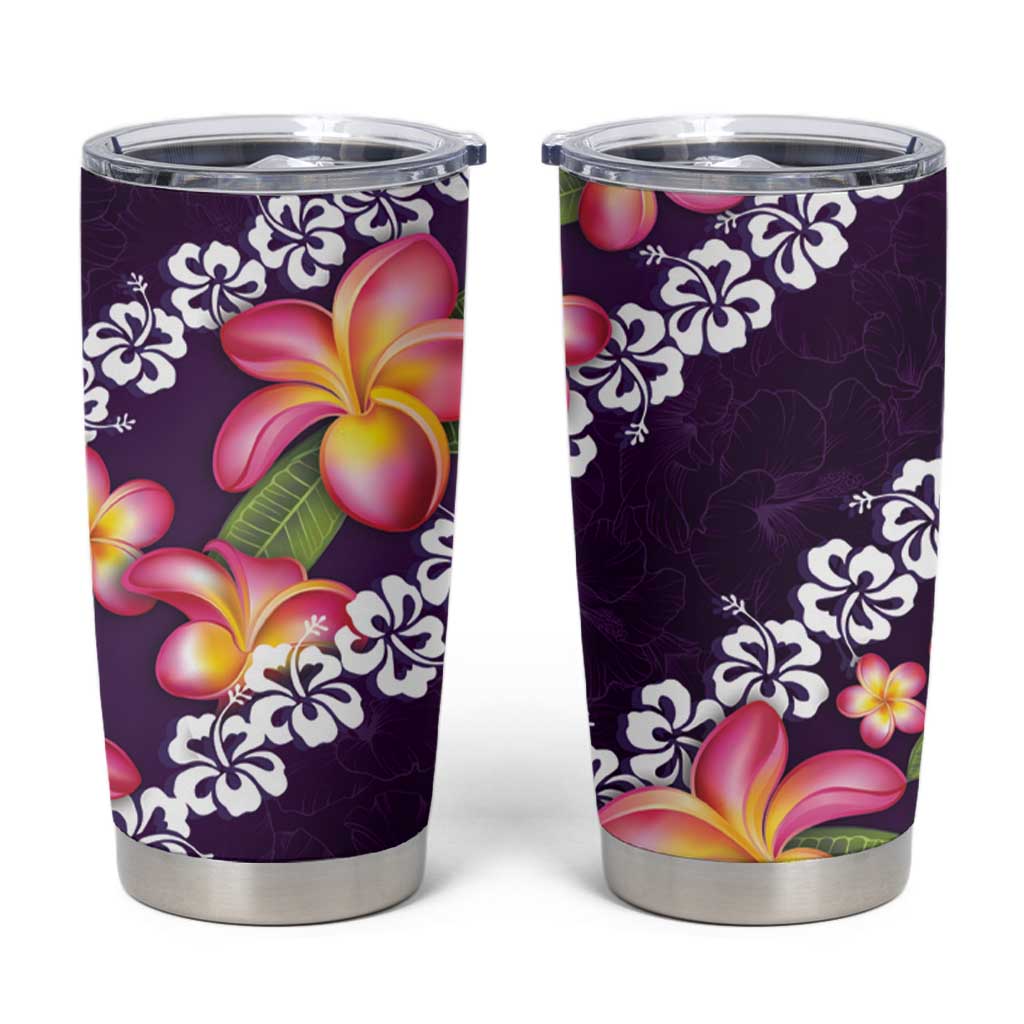 Purple Polynesia Tumbler Cup Plumeria With Hibiscus Pattern Tropical Vibes LT14 Purple - Polynesian Pride