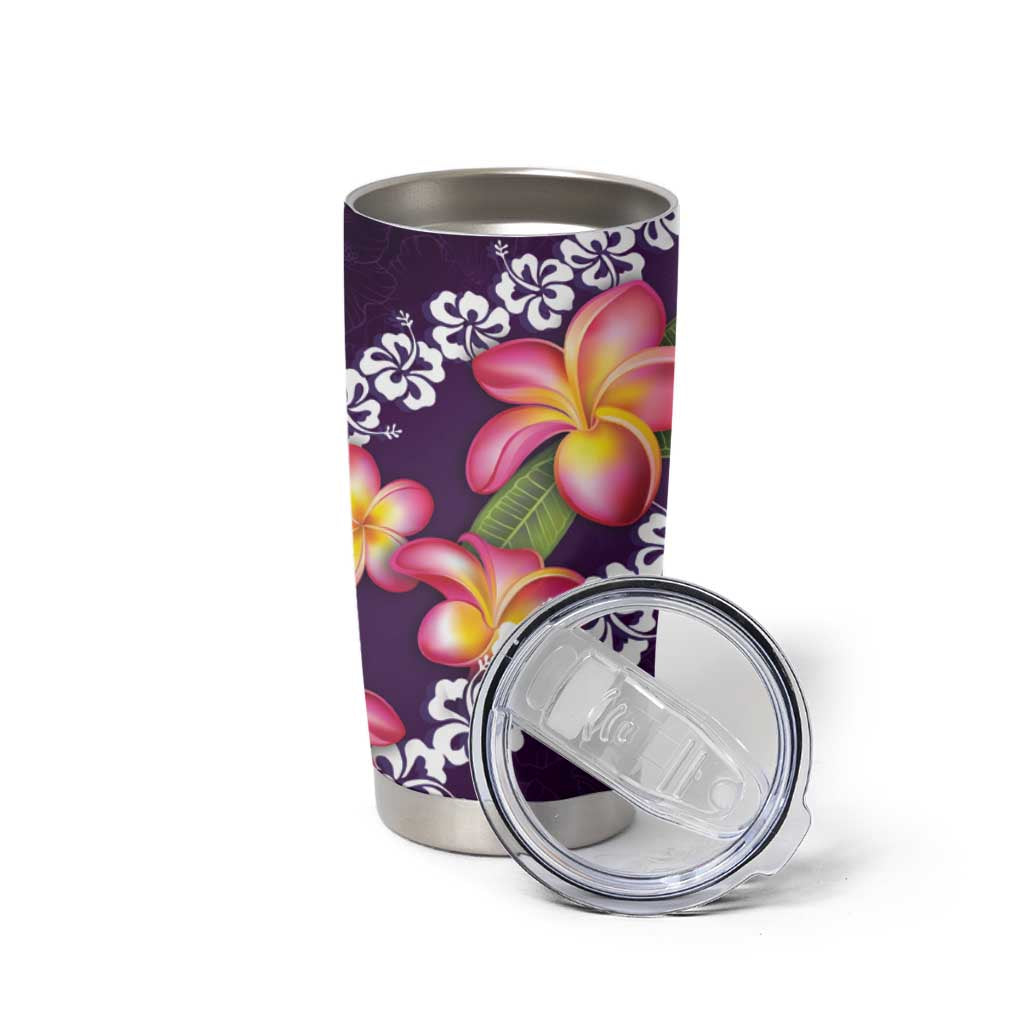 Purple Polynesia Tumbler Cup Plumeria With Hibiscus Pattern Tropical Vibes LT14 - Polynesian Pride