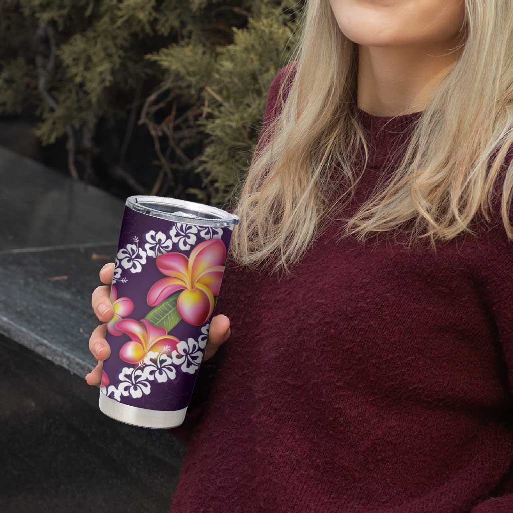 Purple Polynesia Tumbler Cup Plumeria With Hibiscus Pattern Tropical Vibes LT14 - Polynesian Pride