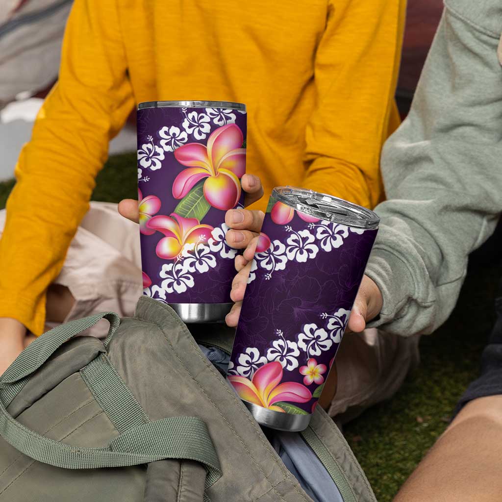 Purple Polynesia Tumbler Cup Plumeria With Hibiscus Pattern Tropical Vibes LT14 - Polynesian Pride