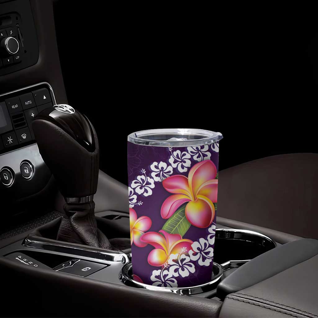 Purple Polynesia Tumbler Cup Plumeria With Hibiscus Pattern Tropical Vibes LT14 - Polynesian Pride