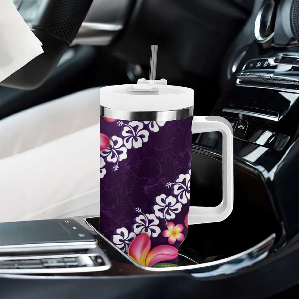 Purple Polynesia Tumbler With Handle Plumeria With Hibiscus Pattern Tropical Vibes LT14 - Polynesian Pride