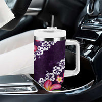Purple Polynesia Tumbler With Handle Plumeria With Hibiscus Pattern Tropical Vibes LT14 - Polynesian Pride