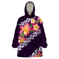 Purple Polynesia Wearable Blanket Hoodie Plumeria With Hibiscus Pattern Tropical Vibes LT14 One Size Purple - Polynesian Pride