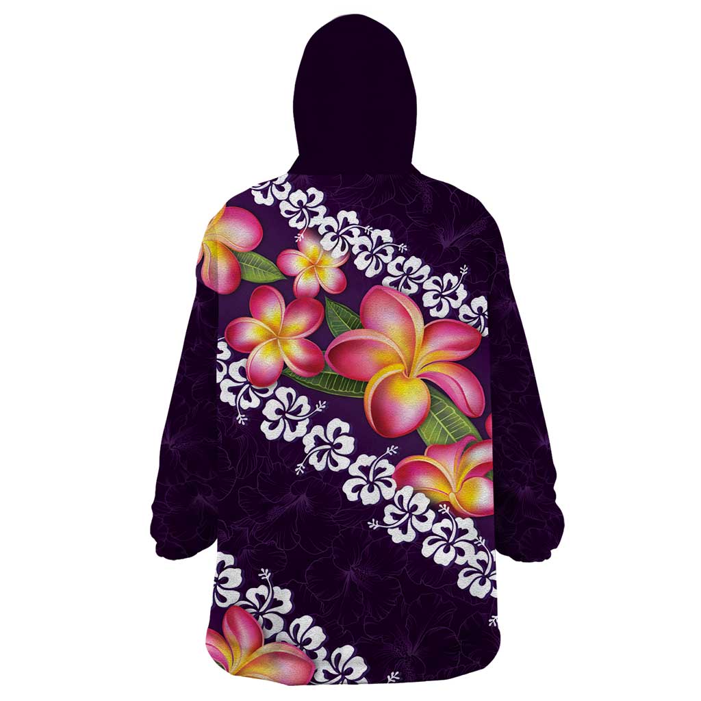 Purple Polynesia Wearable Blanket Hoodie Plumeria With Hibiscus Pattern Tropical Vibes LT14 - Polynesian Pride