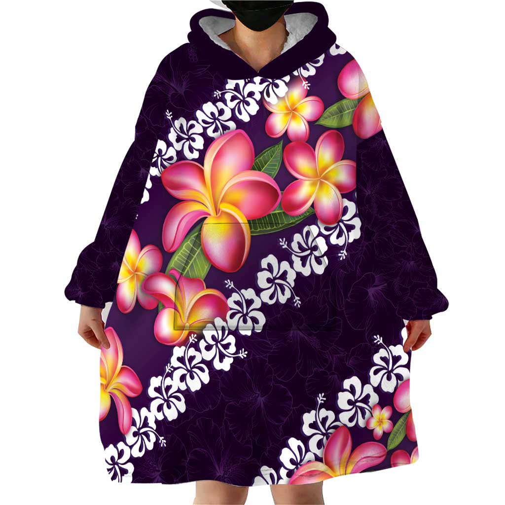 Purple Polynesia Wearable Blanket Hoodie Plumeria With Hibiscus Pattern Tropical Vibes LT14 - Polynesian Pride