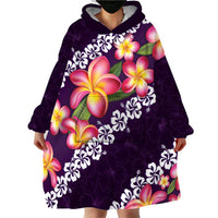 Purple Polynesia Wearable Blanket Hoodie Plumeria With Hibiscus Pattern Tropical Vibes LT14 - Polynesian Pride