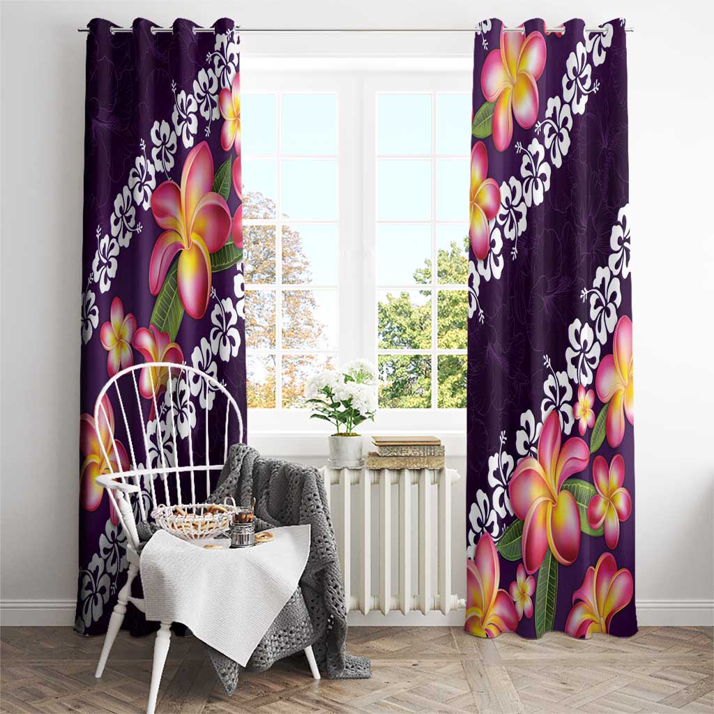 Purple Polynesia Window Curtain Plumeria With Hibiscus Pattern Tropical Vibes LT14 - Polynesian Pride