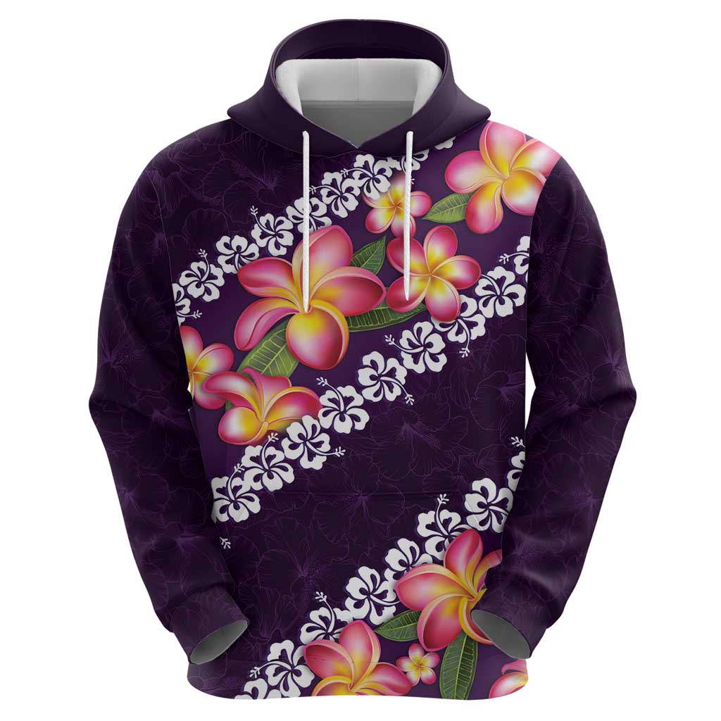 Purple Polynesia Zip Hoodie Plumeria With Hibiscus Pattern Tropical Vibes