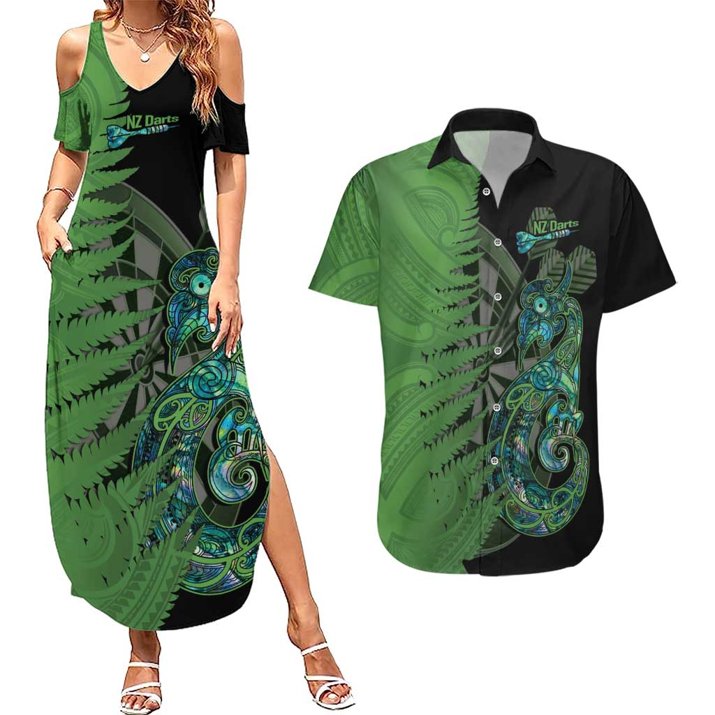 Personalised New Zealand Darts Couples Matching Summer Maxi Dress and Hawaiian Shirt Aotearoa Maori Fern Mix Manaia Tattoo