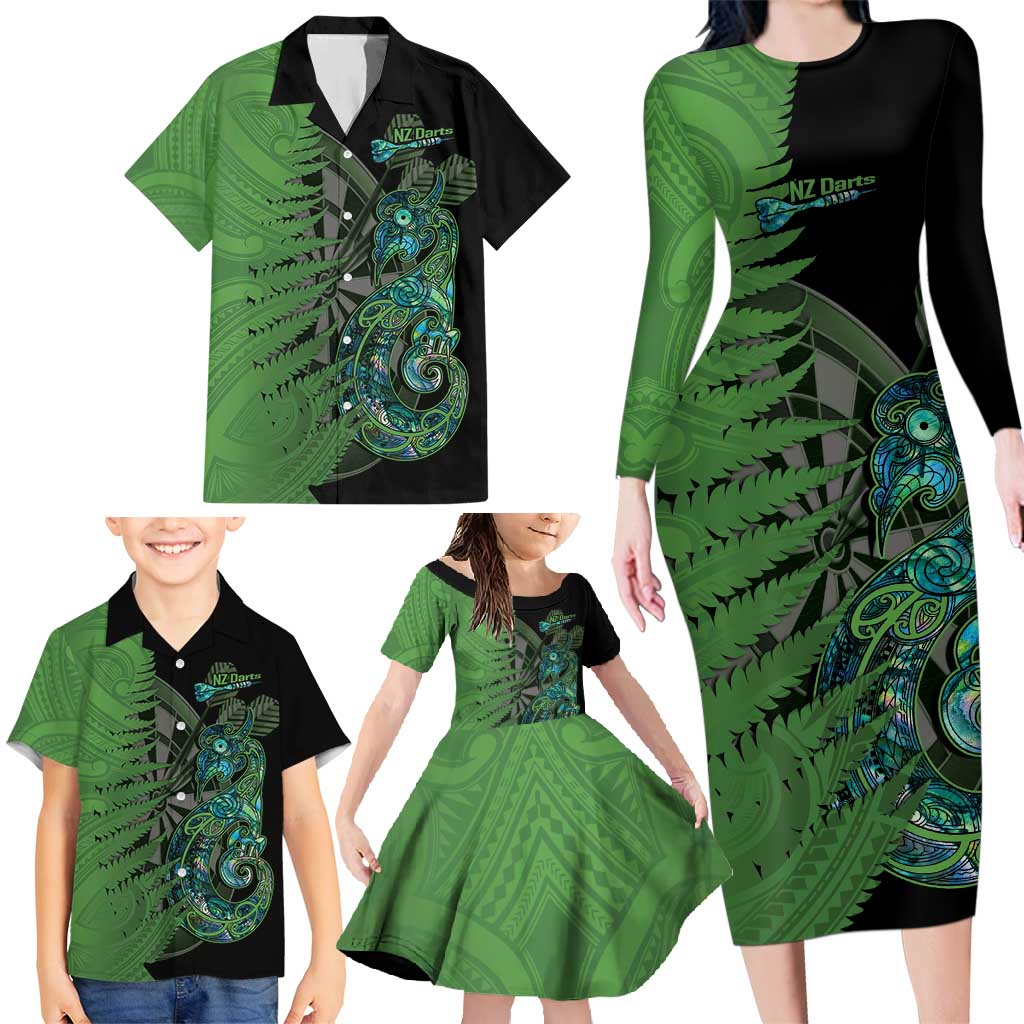 Personalised New Zealand Darts Family Matching Long Sleeve Bodycon Dress and Hawaiian Shirt Aotearoa Maori Fern Mix Manaia Tattoo LT14 - Polynesian Pride