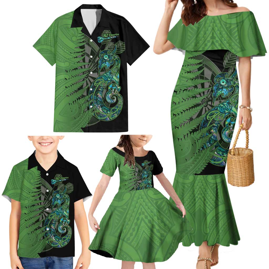 Personalised New Zealand Darts Family Matching Mermaid Dress and Hawaiian Shirt Aotearoa Maori Fern Mix Manaia Tattoo