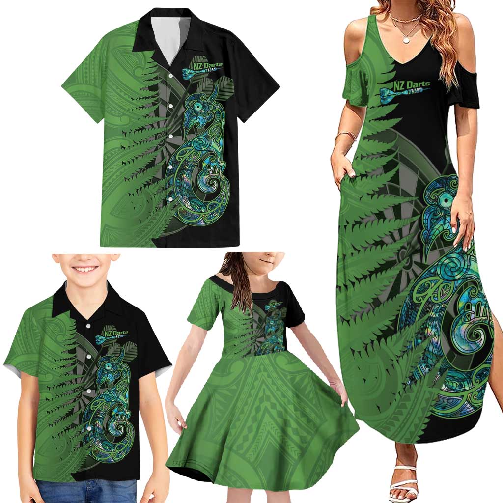 Personalised New Zealand Darts Family Matching Summer Maxi Dress and Hawaiian Shirt Aotearoa Maori Fern Mix Manaia Tattoo