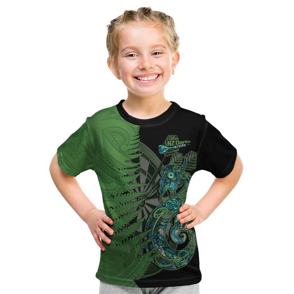 Personalised New Zealand Darts Kid T Shirt Aotearoa Maori Fern Mix Manaia Tattoo