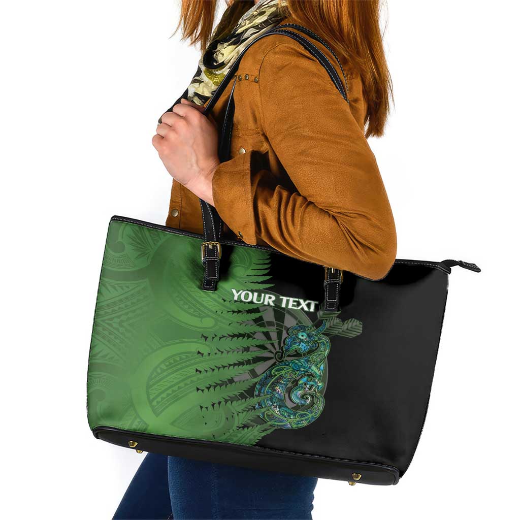 Personalised New Zealand Darts Leather Tote Bag Aotearoa Maori Fern Mix Manaia Tattoo LT14 Green - Polynesian Pride