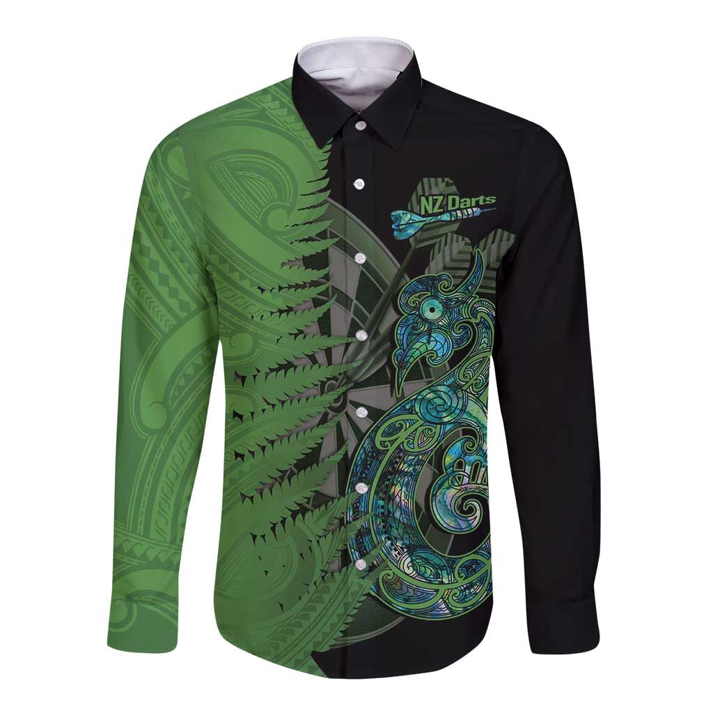 Personalised New Zealand Darts Long Sleeve Button Shirt Aotearoa Maori Fern Mix Manaia Tattoo