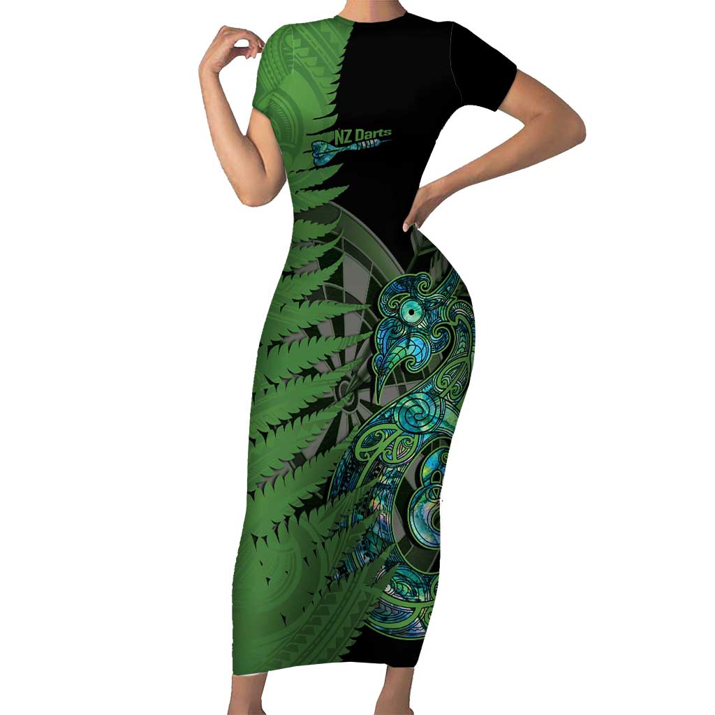 Personalised New Zealand Darts Short Sleeve Bodycon Dress Aotearoa Maori Fern Mix Manaia Tattoo