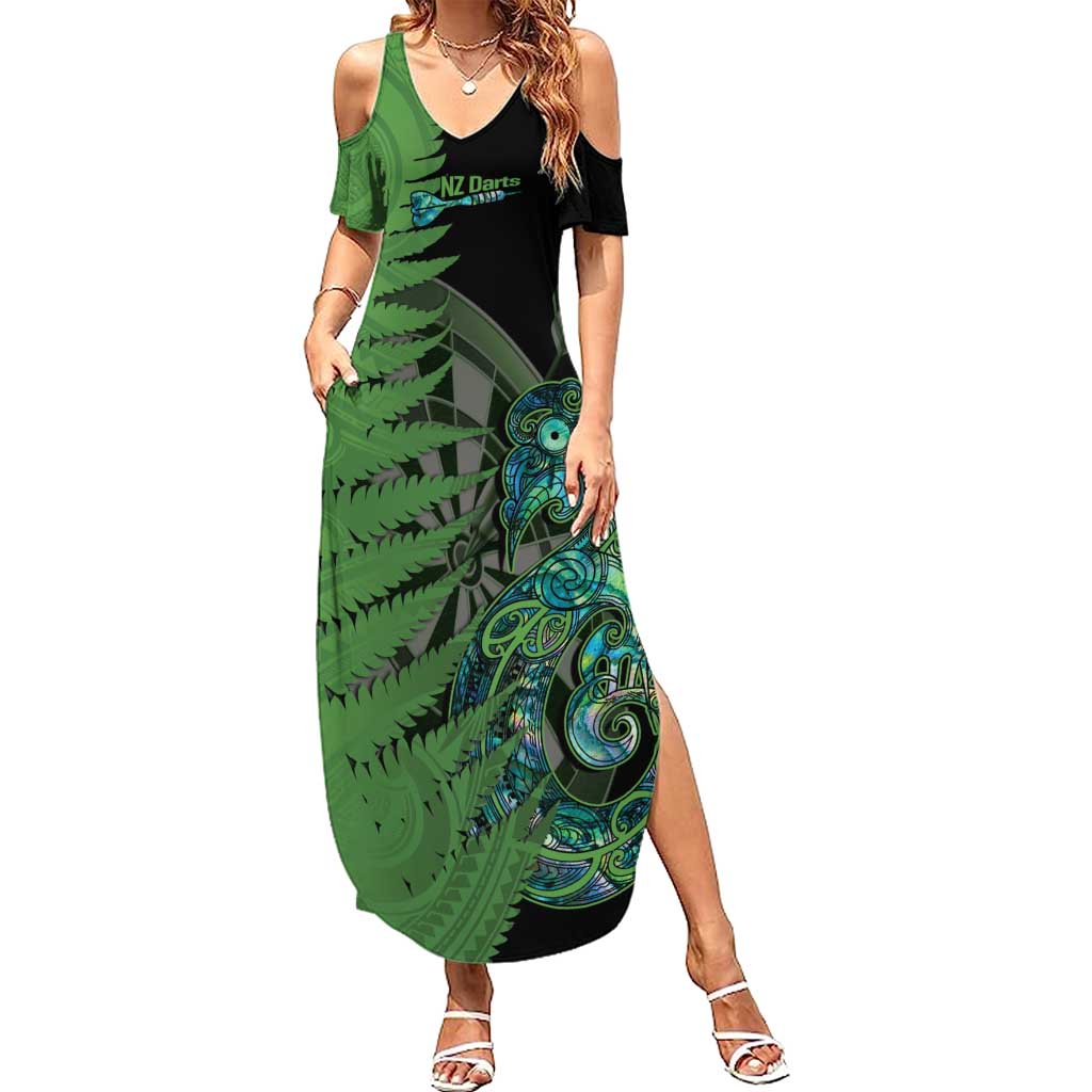 Personalised New Zealand Darts Summer Maxi Dress Aotearoa Maori Fern Mix Manaia Tattoo