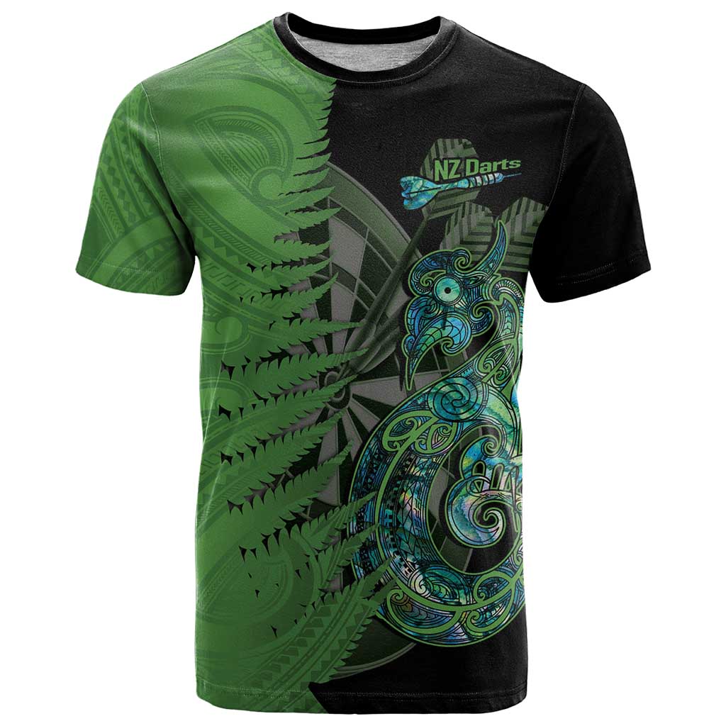 Personalised New Zealand Darts T Shirt Aotearoa Maori Fern Mix Manaia Tattoo