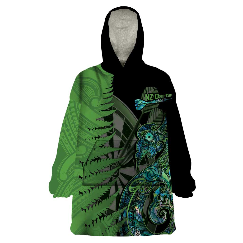 Personalised New Zealand Darts Wearable Blanket Hoodie Aotearoa Maori Fern Mix Manaia Tattoo