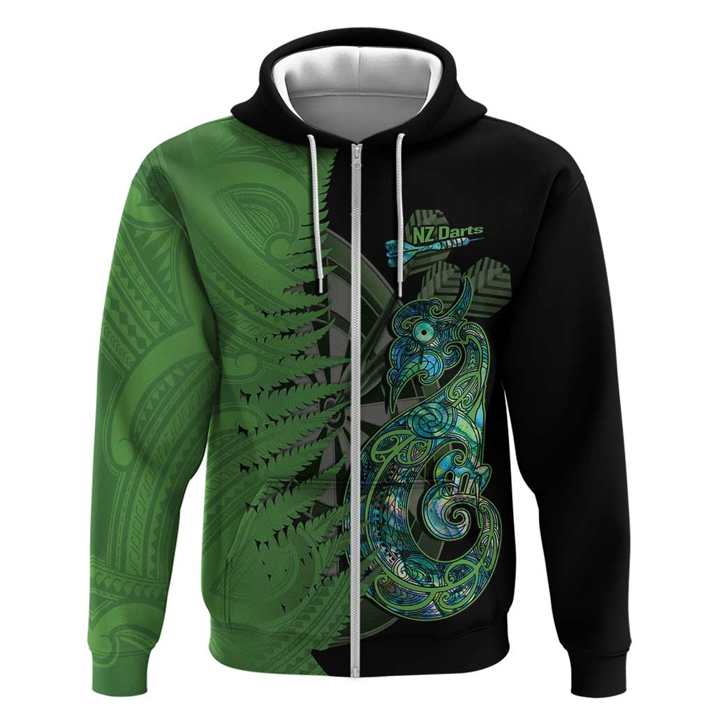 Personalised New Zealand Darts Zip Hoodie Aotearoa Maori Fern Mix Manaia Tattoo