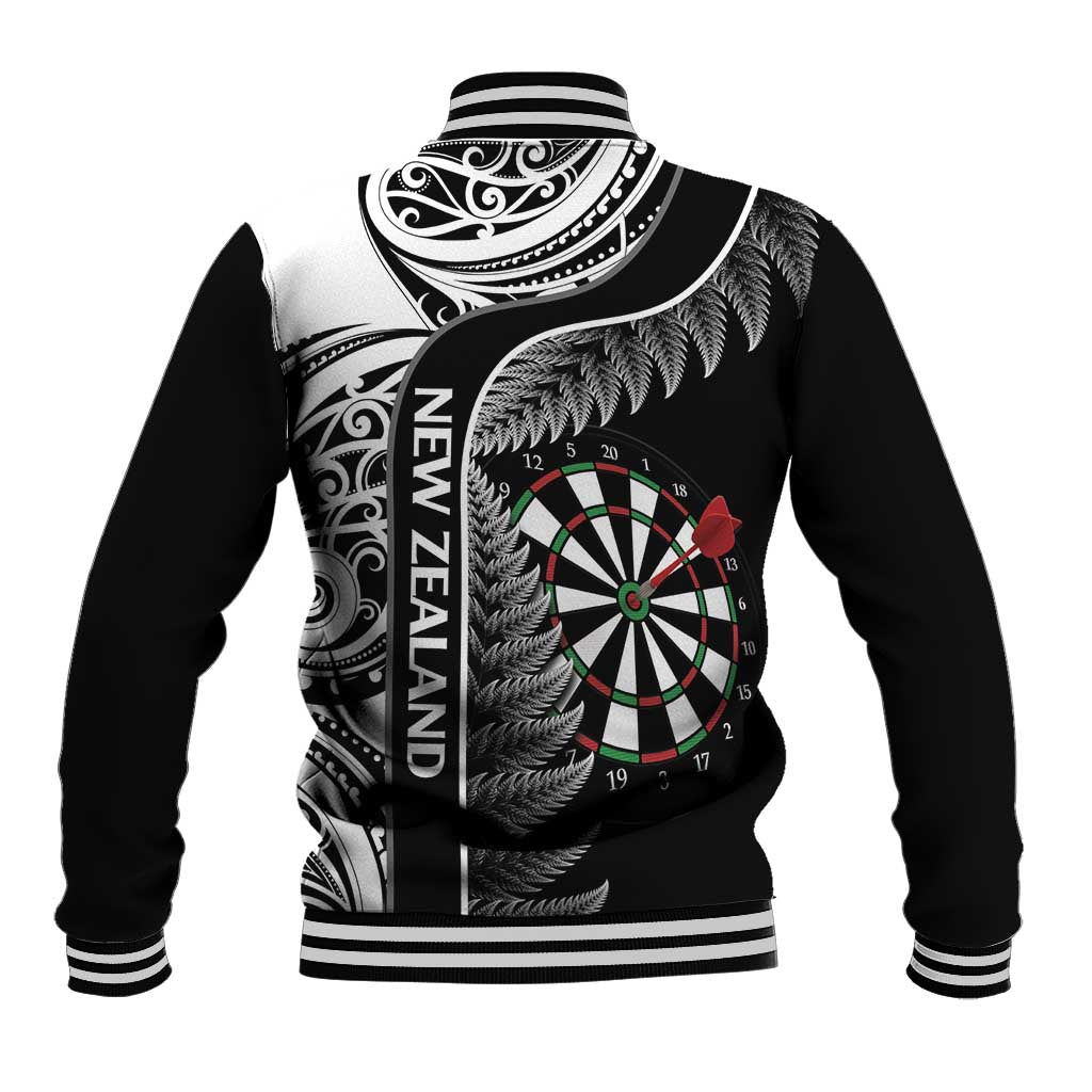 Personalised New Zealand Darts Baseball Jacket Aotearoa Fern Mix Paua Shell Manaia - Black LT14 - Polynesian Pride