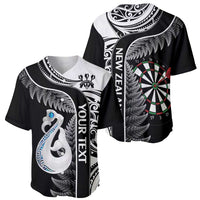 Personalised New Zealand Darts Baseball Jersey Aotearoa Fern Mix Paua Shell Manaia - Black