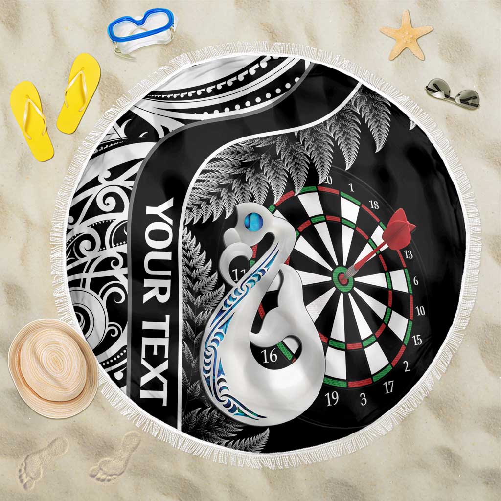 Personalised New Zealand Darts Beach Blanket Aotearoa Fern Mix Paua Shell Manaia - Black