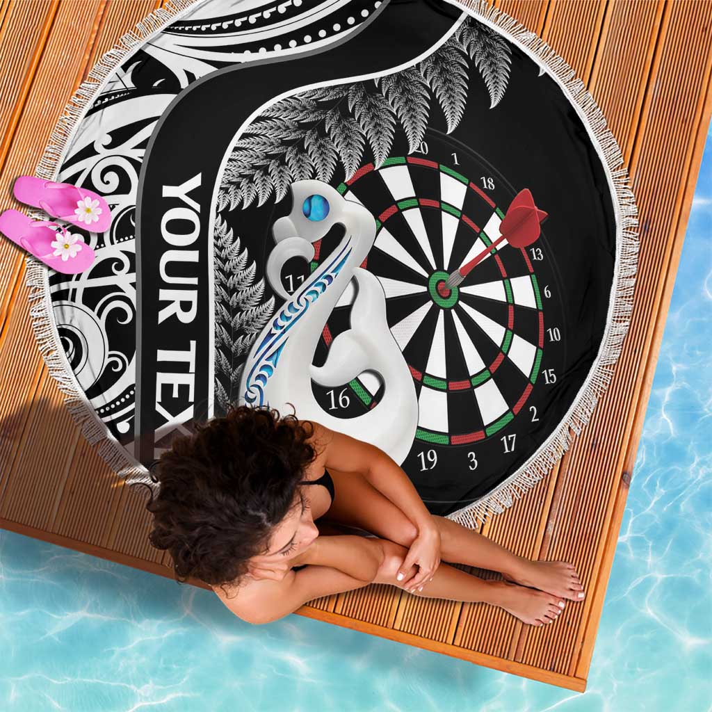 Personalised New Zealand Darts Beach Blanket Aotearoa Fern Mix Paua Shell Manaia - Black LT14 - Polynesian Pride