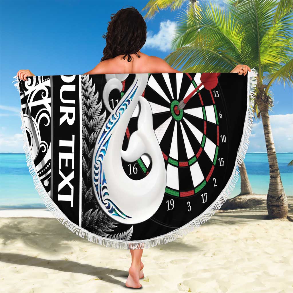 Personalised New Zealand Darts Beach Blanket Aotearoa Fern Mix Paua Shell Manaia - Black LT14 - Polynesian Pride