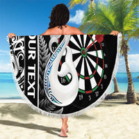 Personalised New Zealand Darts Beach Blanket Aotearoa Fern Mix Paua Shell Manaia - Black LT14 - Polynesian Pride