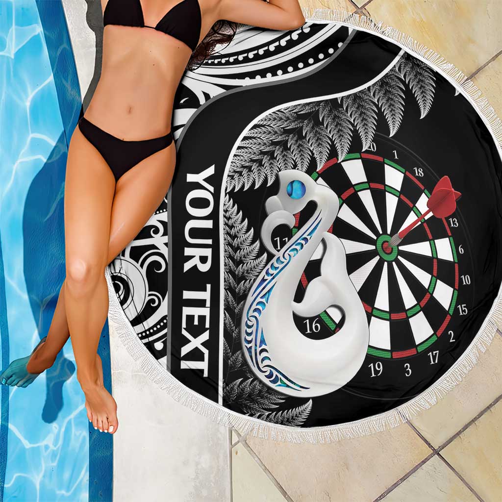 Personalised New Zealand Darts Beach Blanket Aotearoa Fern Mix Paua Shell Manaia - Black LT14 - Polynesian Pride