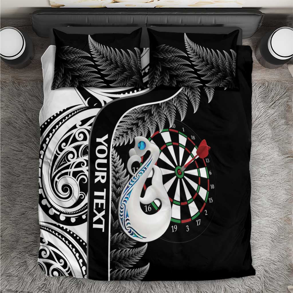 Personalised New Zealand Darts Bedding Set Aotearoa Fern Mix Paua Shell Manaia - Black